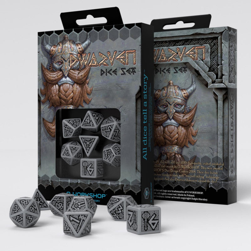Kości RPG Krasnoludzkie Szaro-czarne