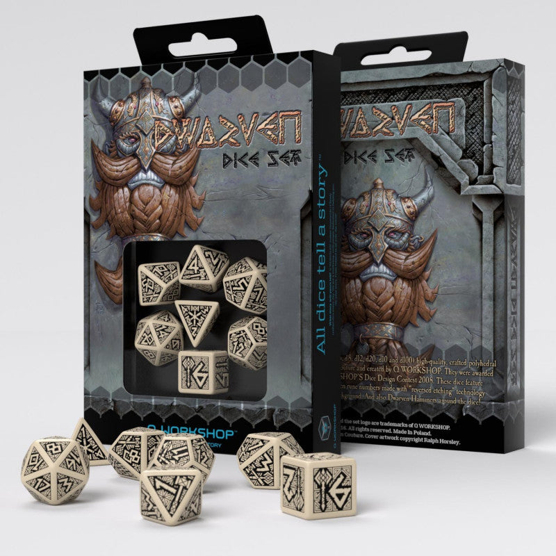 Kości RPG Krasnoludzkie Beżowo-czarne