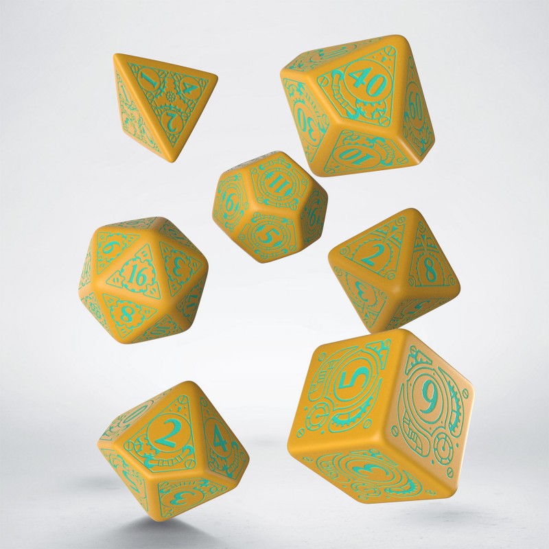 QW SSTE1V Steampunk Mango & Turquoise Dice Set (Unusual)