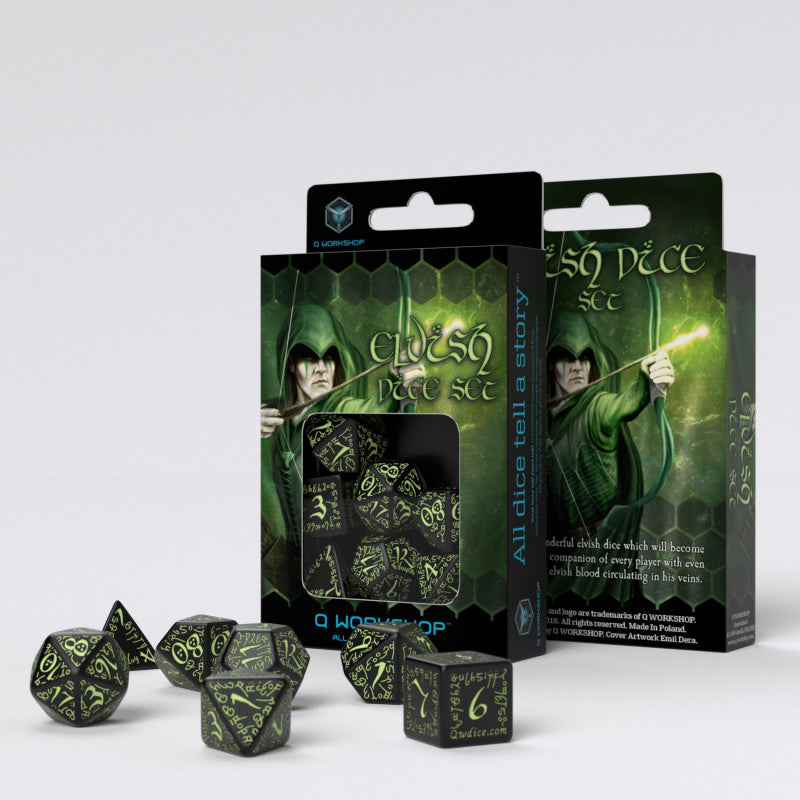 Kości RPG Elfickie Czarno-fosforyzujące