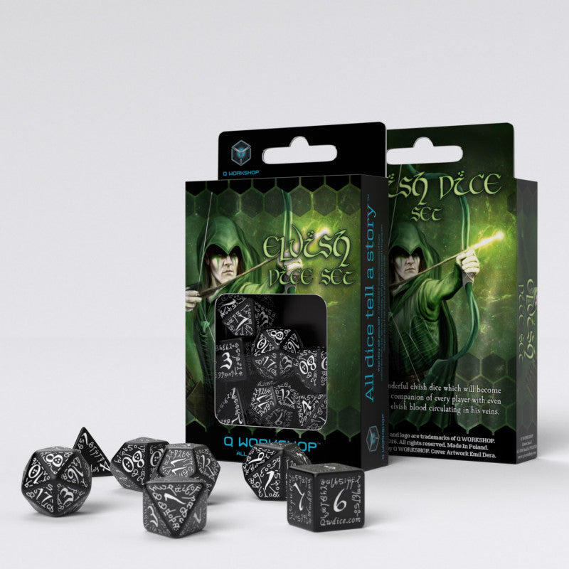 Kości RPG Elfickie Czarno-białe