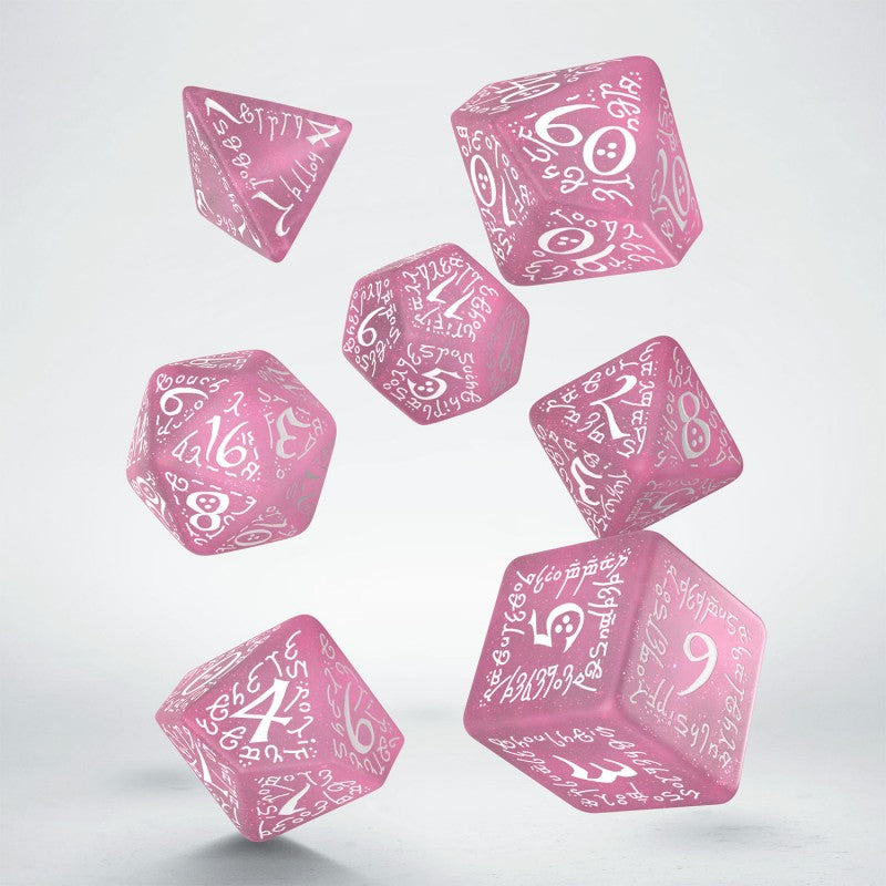 QW SELV11 Kości RPG Błyszczące Różowo Białe
