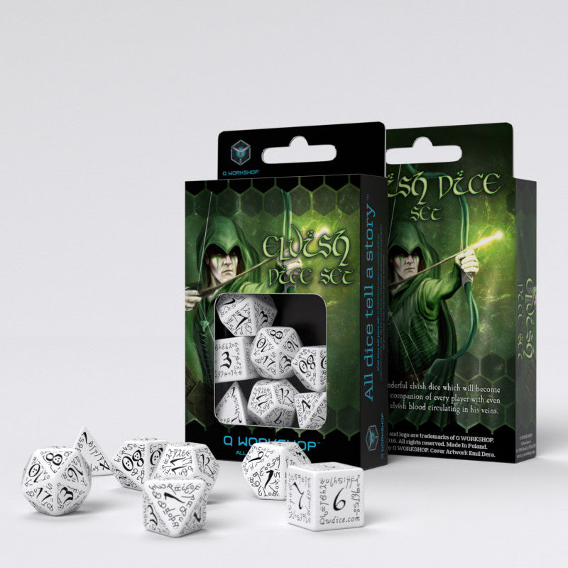 QW SELV02 Kości RPG Elfickie Biało Czarny
