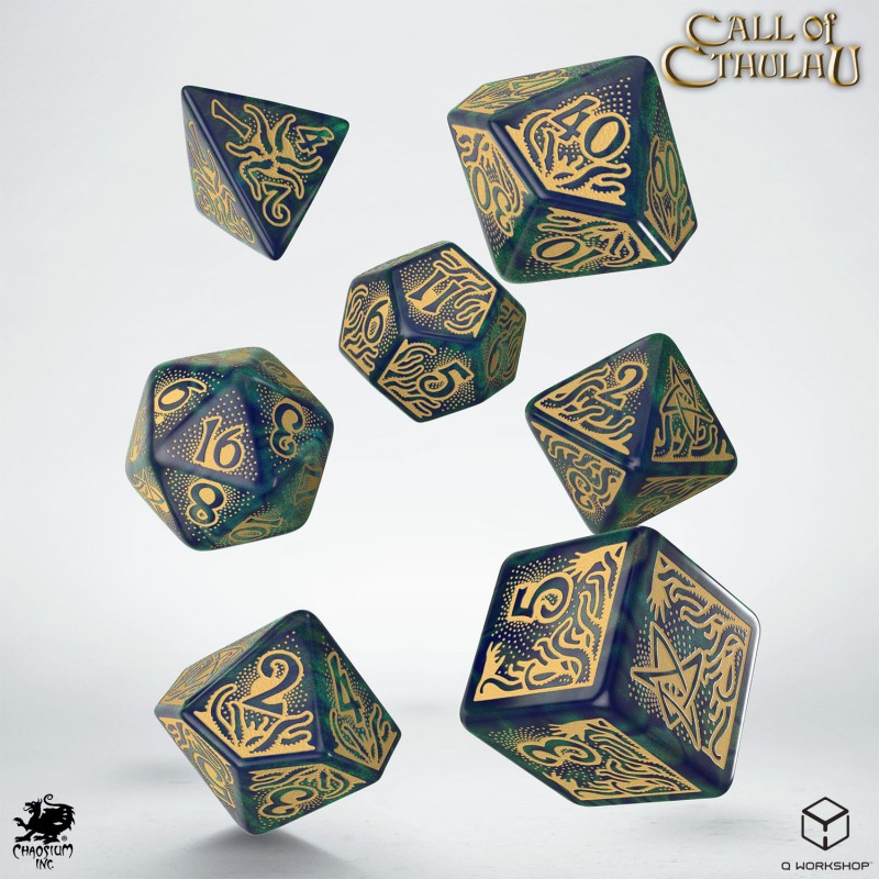 Kości RPG Zew Cthulhu 7. Edycja - Niebiesko-zielone i złote